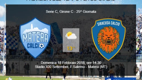CALCIO - Il meteo per Matera vs Siracusa del 18 Febbraio 2018